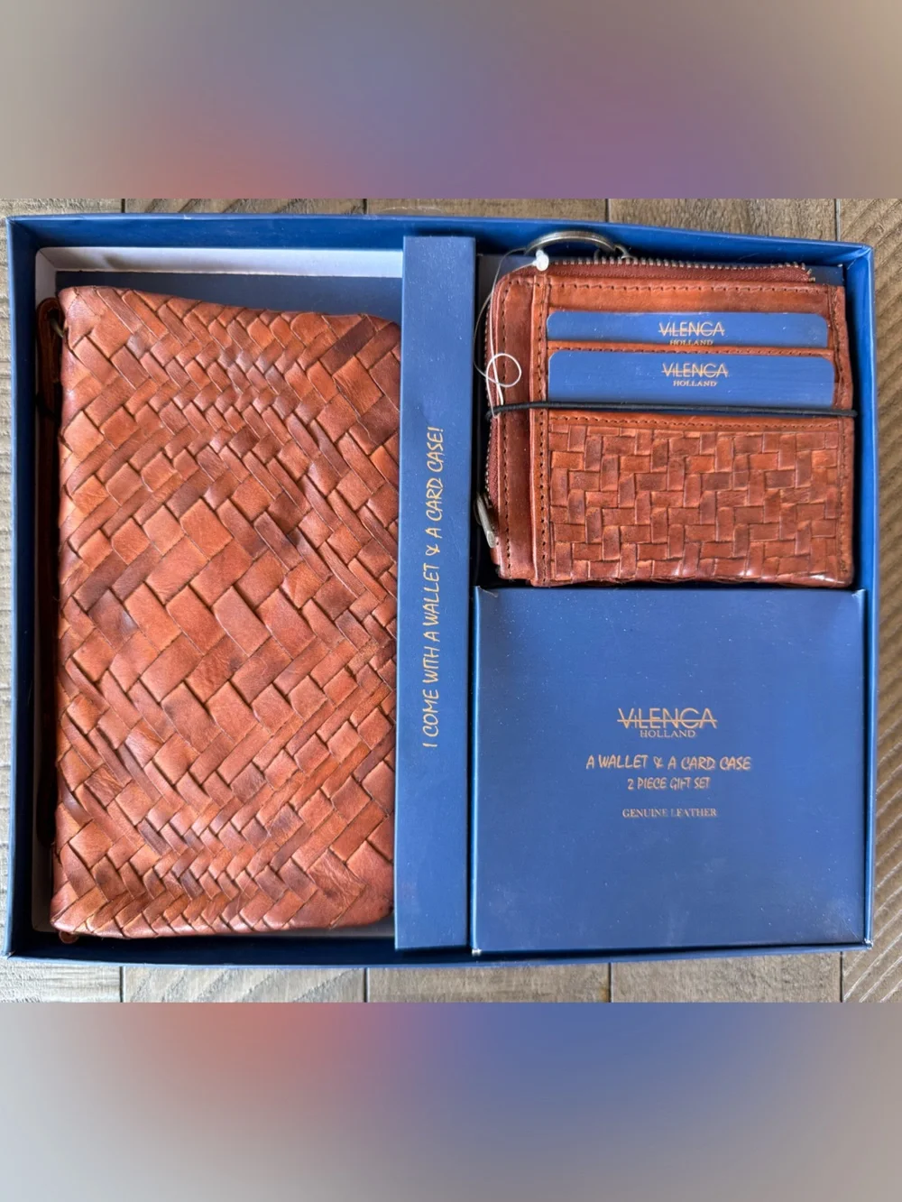 Vilenca Holland 2-Piece Woven Leather Wallet & Card Case Gift Set (NIB)